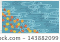 Stylish Japanese modern washi paper featuring a woodblock print-style depiction of the traditional Japanese "Tatsutagawa" pattern. 143882099