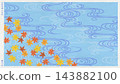 Stylish Japanese modern washi paper featuring a woodblock print-style depiction of the traditional Japanese "Tatsutagawa" pattern. 143882100