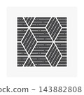 Black geometric parquet tile icon with interlocking diamond blocks and striped wood grain 143882808