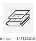 Black outline layered wood flooring assembly icon with top board and grooved support layers 143882810