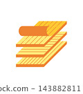 Yellow and orange layered flooring icon with rolled top sheet and striped wood boards 143882811