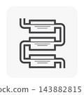 Black outline three basin serpentine treatment channel icon with staggered rectangular tanks 143882815