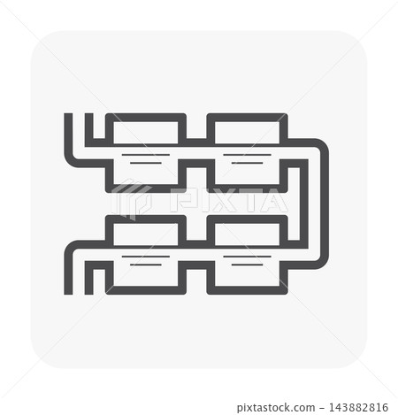 Black outline six basin water treatment flow icon with paired rows and connecting pipes Black outline six basin water treatment flow icon with paired rows and connecting pipes 143882816