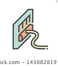 Mint and orange air vent cleaning icon with hose nozzle held against grille slats 143882819