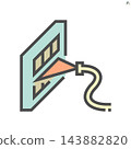 Mint air grille and orange triangular nozzle icon for ventilation cleaning with flexible hose 143882820