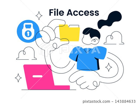 File Access Vector Illustration Featuring Secure Document Storage, Digital Folder, Padlock, Data Protection, and User Authentication Concept 143884633
