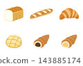 A set of 6 popular types of bread, including sliced bread and croissants. 143885174