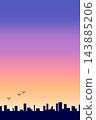 A vertical background of a sunset sky and city silhouettes, with buildings visible in the cityscape. 143885206