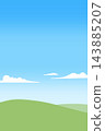 Landscape with green grasslands and blue sky, vertical background. 143885207
