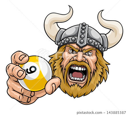 Viking Warrior 9 Ball Pool Cartoon Team Mascot Viking Warrior 9 Ball Pool Cartoon Team Mascot 143885387