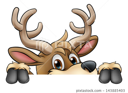Santa Claus Reindeer Christmas Cartoon Peeking Santa Claus Reindeer Christmas Cartoon Peeking 143885403