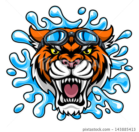 Tiger Swimming Cartoon Sport Team Mascot Goggles Tiger Swimming Cartoon Sport Team Mascot Goggles 143885413
