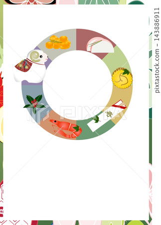 Photo frame New Year's card material: New Year's postcard template featuring Osechi (traditional New Year's food) and the Year of the Sheep Photo frame New Year's card material: New Year's postcard template featuring Osechi (traditional New Year's food) and the Year of the Sheep 143886911