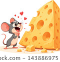 Cartoon mouse showing love and craving for cheese 143886975