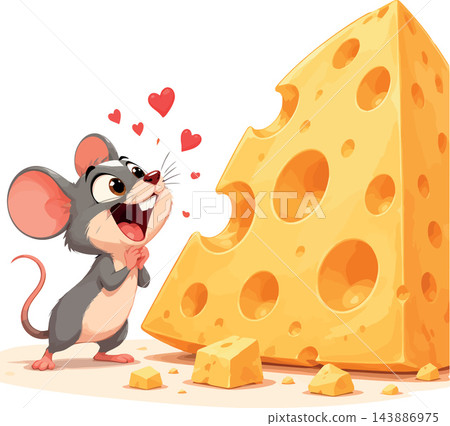 Cartoon mouse showing love and craving for cheese 143886975