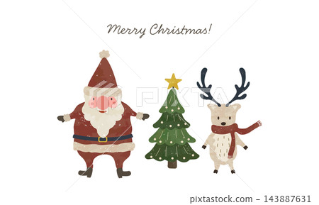 Santa and reindeer Nordic-style Christmas card Santa and reindeer Nordic-style Christmas card 143887631