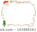 A gold decorative border frame illustration featuring Santa Claus and a Christmas tree against a white background. 143888161