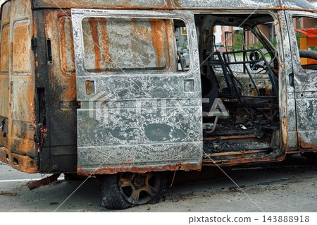 Burned Out Delivery Van Destroyed by Severe Fire Accident Burned Out Delivery Van Destroyed by Severe Fire Accident 143888918