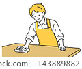 An illustration of a househusband wiping and cleaning a table. 143889882