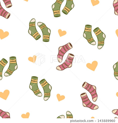 Seamless vector pattern with colorful striped socks and hearts Seamless vector pattern with colorful striped socks and hearts 143889960