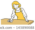 Illustration of a housewife wiping and cleaning a table. 143890088