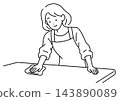 Illustration of a housewife wiping and cleaning a table. 143890089