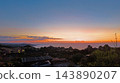 Aerial view of the setting sun above Costa Paradiso Sardinia 143890207