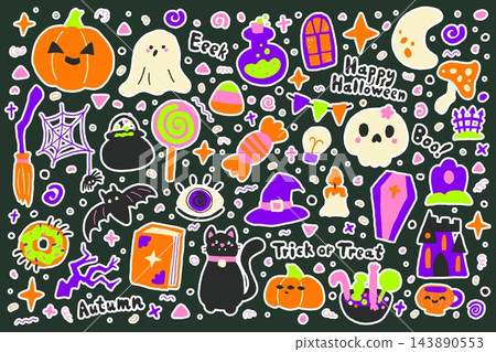 Doodle Naive Halloween sticker pack set 143890553