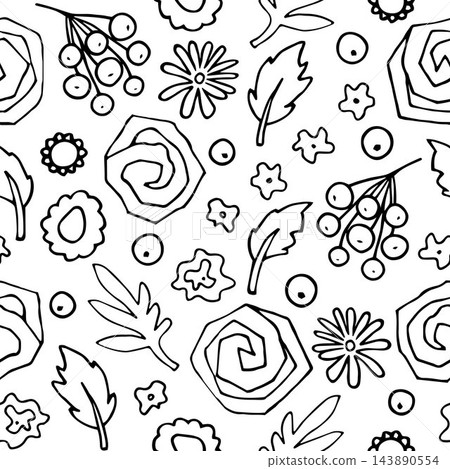 Doodle flowers seamless pattern. Autumn plants 143890554