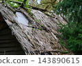 An old thatched bungalow with a damaged roof 143890615