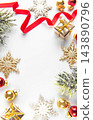 Christmas ornaments and snowflakes framing white holiday copy space 143890796