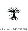 Black tree grey leaves roots graphic symbol 143891087
