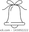 Simple Christmas bell line art icon illustration with thin ribbon string isolated on transparent background. Black outline jingle bell clip art for holiday decoration layout. Simple Christmas bell line art icon illustration with thin ribbon string isolated on transparent background. Black outline jingle bell clip art for holiday decoration layout. 143892222