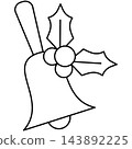 Christmas bell line art icon illustration decorated with holly leaves and berries isolated on transparent background. Black outline jingle bell clip art for holiday design. Christmas bell line art icon illustration decorated with holly leaves and berries isolated on transparent background. Black outline jingle bell clip art for holiday design. 143892225