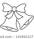 Pair of Christmas bells line art icon illustration tied with ribbon bow isolated on transparent background. Black outline double jingle bells clip art for holiday layout. Pair of Christmas bells line art icon illustration tied with ribbon bow isolated on transparent background. Black outline double jingle bells clip art for holiday layout. 143892227