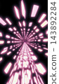 Rows of glowing pink rectangular lights converge into a dark abstract tunnel, creating a futuristic sense of speed, depth, and forward motion. 143892284