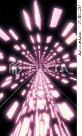 Rows of glowing pink rectangular lights converge into a dark abstract tunnel, creating a futuristic sense of speed, depth, and forward motion. Rows of glowing pink rectangular lights converge into a dark abstract tunnel, creating a futuristic sense of speed, depth, and forward motion. 143892284