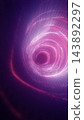 Abstract purple and pink wireframe vortex with luminous geometric rings spiraling around a dark central opening. 143892297
