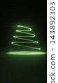 Glowing green digital line forms zigzag path above bright horizontal base. Abstract data security concept suggests encrypted information, network protection and secure connection in dark space. 143892303