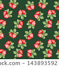 Strawberry Illustration Seamless Pattern on Dark Green Background 143893592