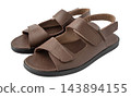 Brown Leather Sandals with Straps Isolated on White Background 143894155