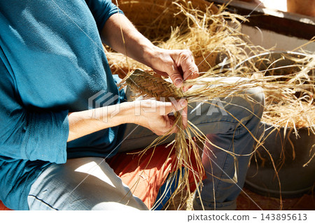 Esparto halfah grass crafts craftsman hands Esparto halfah grass crafts craftsman hands 143895613