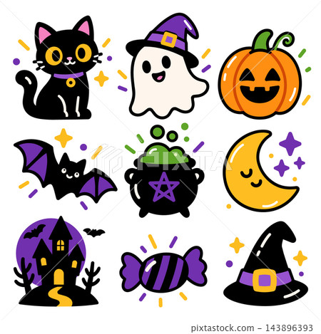 Cute Halloween Elements Illustration Set Cute Halloween Elements Illustration Set 143896393