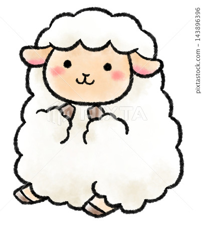 A watercolor-style illustration of a cute sitting sheep. 143896396