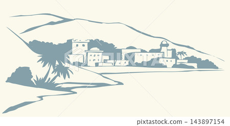 Vector drawing. City at the river 143897154