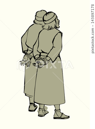 Vector drawing. 2 men. Back view Vector drawing. 2 men. Back view 143897178