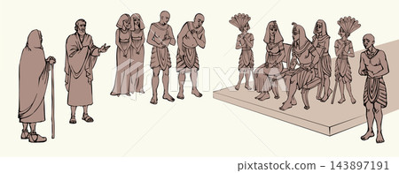Vector drawing. Moses and Aaron before Pharaoh 143897191