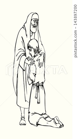 Vector drawing. Poor prodigal son Vector drawing. Poor prodigal son 143897200