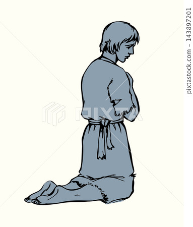 Vector drawing. Poor man praying to God Vector drawing. Poor man praying to God 143897201