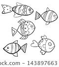 Cute vector hand drawn fish outlines with decorative patterns 143897663